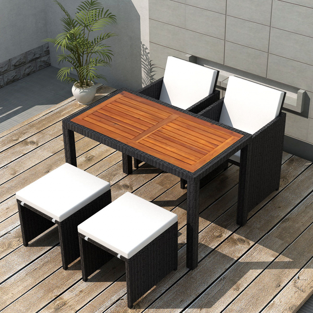 Convenience Boutique / 11 Piece Outdoor Dining Set Black Poly Rattan Acacia Wood
