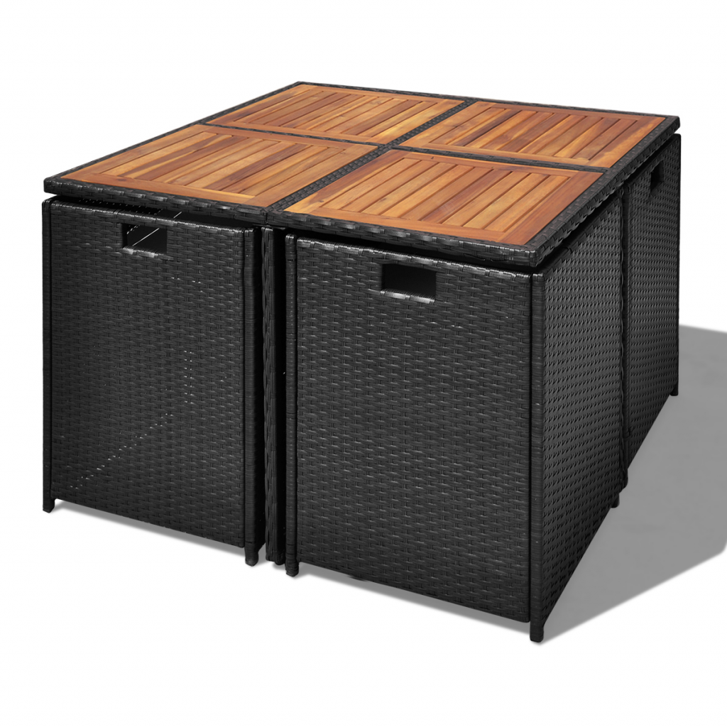 Convenience Boutique / 21 Piece Outdoor Dining Set Black Poly Rattan Acacia Wood