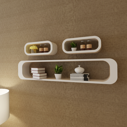 Picture of 3 White MDF Floating Wall Display Shelf Cubes Book/DVD Storage