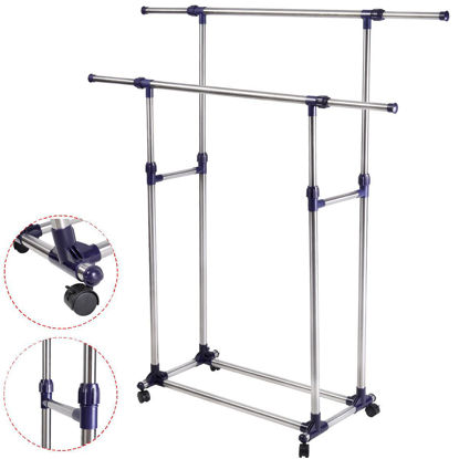 Picture of Adjustable Portable Rolling Double Clothing Rack