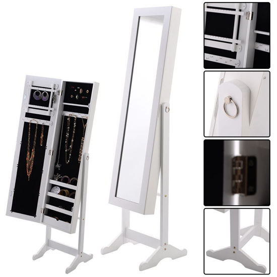 Picture of Mirrored Armoire Jewelry Cabinet - White