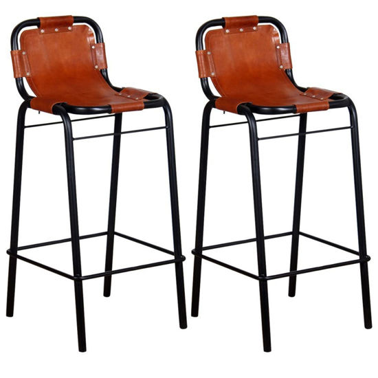 Picture of Bar Stools 2 pcs Genuine Leather 18.1"x17.7"x37"