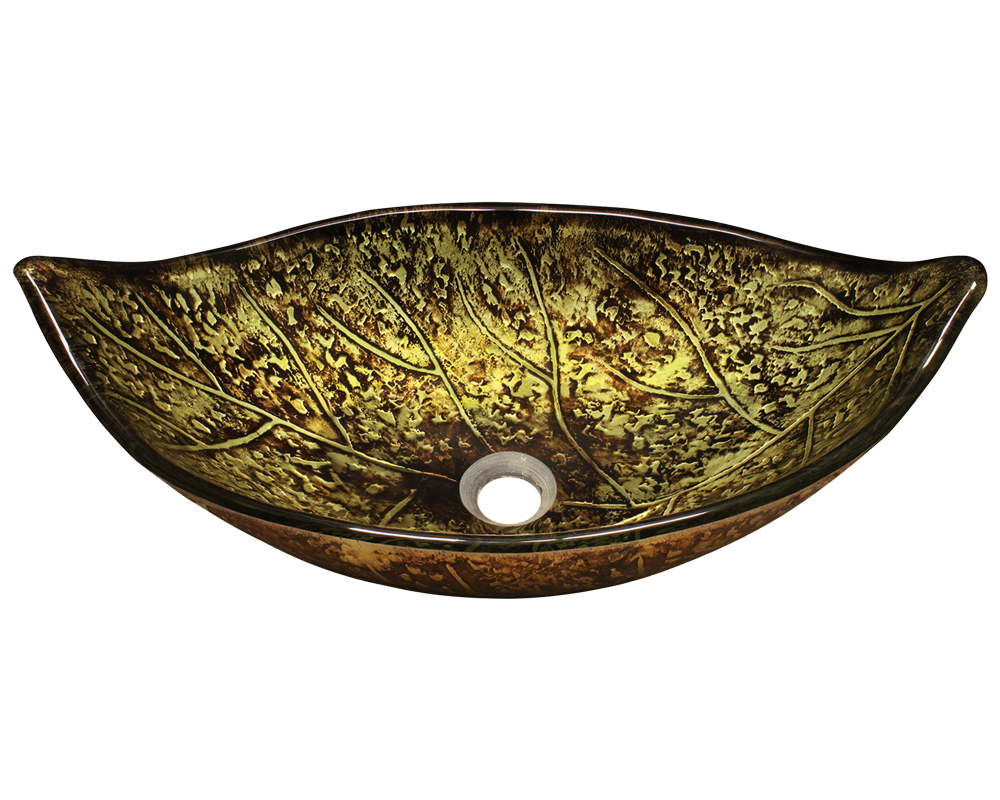 Convenience Boutique / Bathroom Glass Sink LeafShaped Vessel Foil