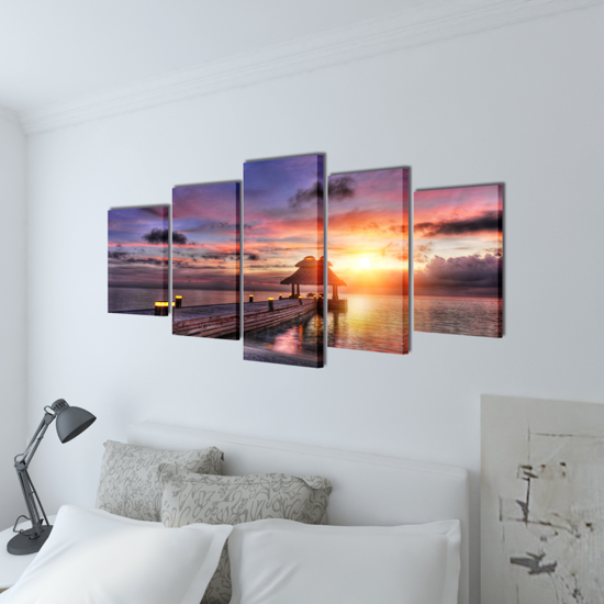 Picture of Canvas Wall Print Set Beach with Pavilion 39" x 20"