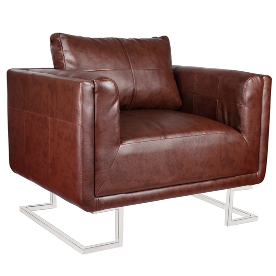 Picture of Contemporary Luxury Armchair Cube with Chrome Feet - Brown