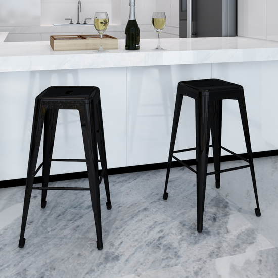 Picture of Dining Bar Chair High Stool Square - 2 pcs Black