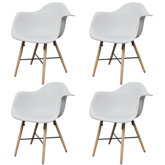 Picture of Dining Chair with Armrests and Beech Wood Legs - White 4 pc