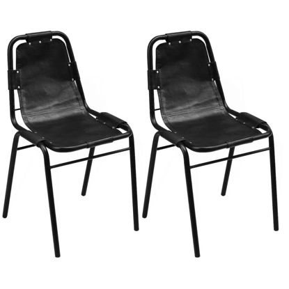 Picture of Dining Chairs 2 pcs Black 19.3"x20.5"x34.6" Real Leather