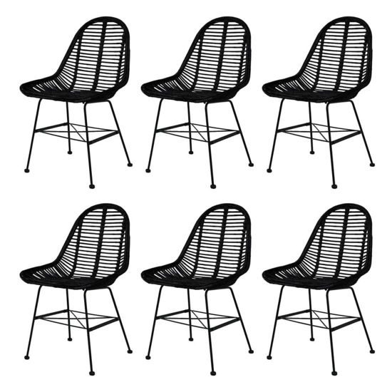 Picture of Dining Chairs 6 pcs Natural Rattan Black