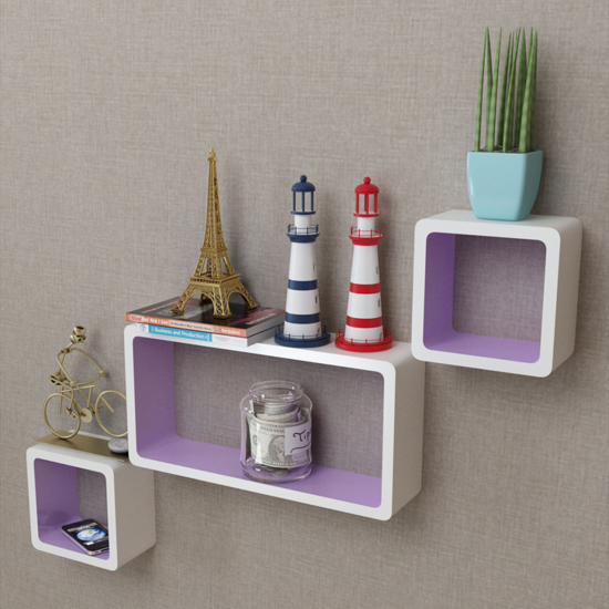 Picture of Floating Wall Display Shelves Cubes - 3 pcs White/Purple