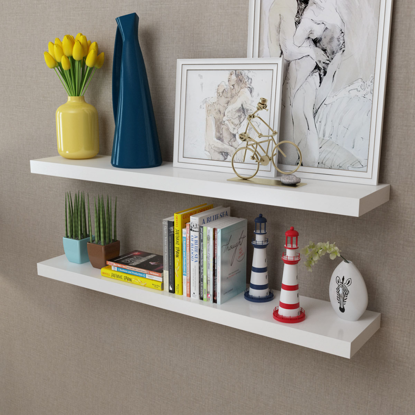 Picture of Floating Wall Shelves Book/DVD Storage - 2 White MDF