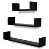 Picture of Floating Wall Shelves Display MDF U-Shaped Book/DVD Storage - 3 Black