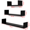 Picture of Floating Wall Shelves Display MDF U-Shaped Book/DVD Storage - 3 Black