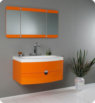 Picture of 36" Orange Modern Bathroom Vanity with Three Panel Folding Mirror
