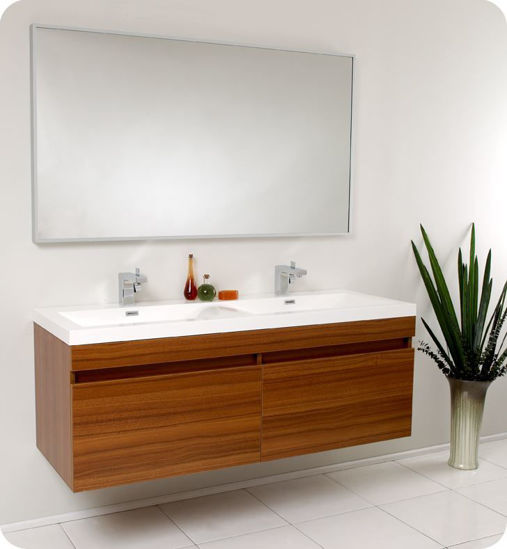 Picture of Fresca Largo 57" Teak Modern Bathroom Vanity with Wavy Double Sinks