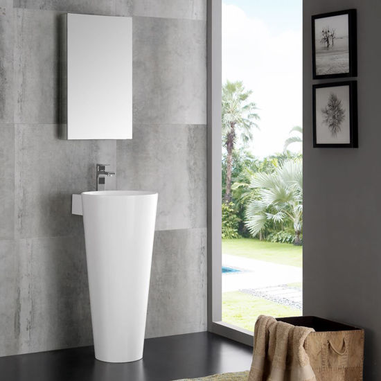 Picture of Fresca Messina 16" White Pedestal Sink with Medicine Cabinet - Modern Bathroom Vanity