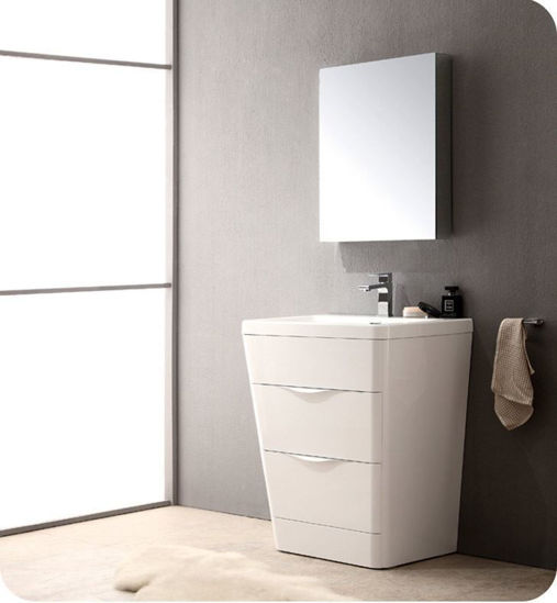 Picture of Fresca Milano 26" Modern Bathroom Vanity in a Glossy White Finish with Medicine Cabinet and Faucet