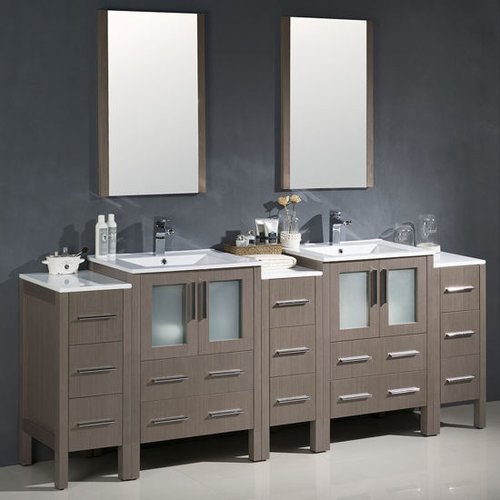 Picture of Fresca Torino 84" Gray Oak Modern Double Sink Bathroom Vanity with 3 Side Cabinets and Integrated Sinks