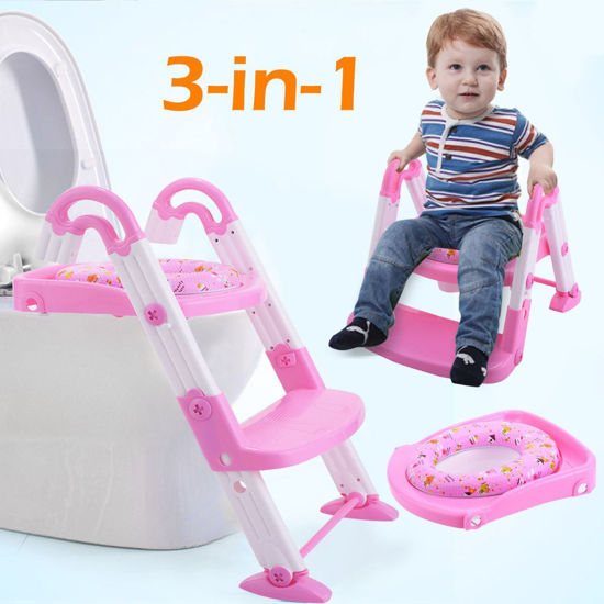 Picture of Kid’s 3 in 1 Toilet Potty Training Chair Seat Step Ladder Pink