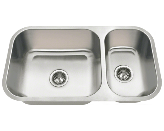 Picture of Kitchen Offset Double Bowl Undermount Stainless Steel Sink