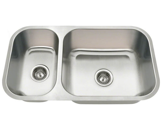 Picture of Kitchen Undermount Stainless Steel Sink Offset Double Bowl