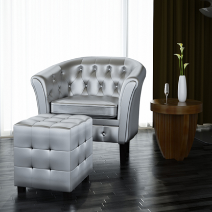 Picture of Living Room Armchair Tub Chair Artificial Leather with Footrest - Silver
