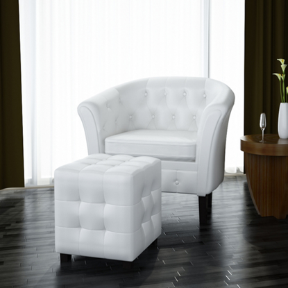 Picture of Living Room Tub Chair with Footrest - White