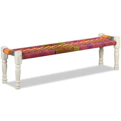 Picture of Living Room Bench Wood with Chindi Fabric Multicolor - Solid Acacia