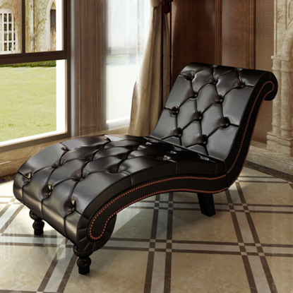 Picture of Living Room Chaise Lounge Button Tufted Artificial Leather - Brown
