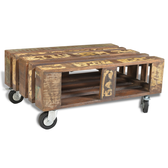 Picture of Living Room Coffee Table with Wheels - Antique-Style Reclaimed Wood