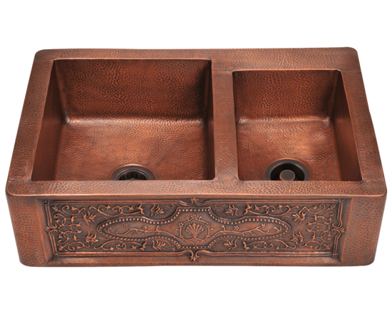 Picture of Offset Double Bowl Copper Apron Sink