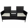 Picture of Outdoor 2-Seater Garden Bench with Tea Table - Poly Rattan - Black