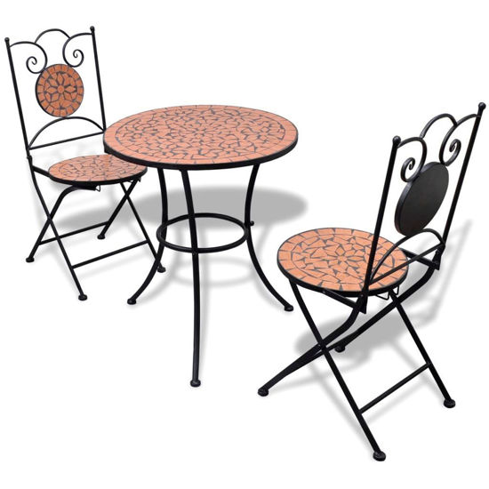 Picture of Outdoor Bistro Table 23" with 2 Chairs - Mosaic - Terracotta