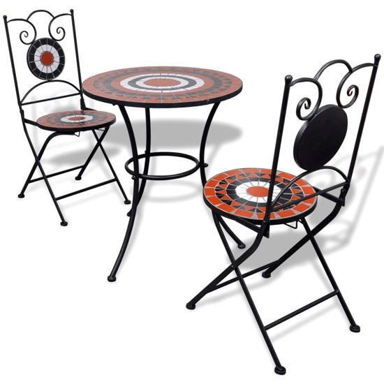 Picture of Outdoor Bistro Table 23" with 2 Chairs - Mosaic - Terracotta and White