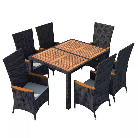 Picture of Outdoor Dining Set XXL - Poly Rattan Acacia Wood - Black