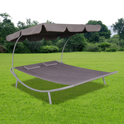 Picture of Outdoor Double Hammock Sunbed with Canopy and 2 Pillows - Brown