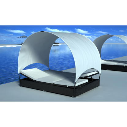 Picture of Outdoor Double Rattan Lounge Bed with Umbrella - Black