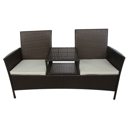 Picture of Outdoor Furniture 2-Seater Bench with Tea Table Poly Rattan - Brown