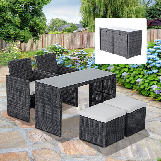 Picture of Outdoor Furniture Dining Set Rattan Wicker - 5 pcs Gray