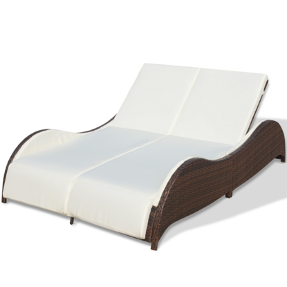 Picture of Outdoor Furniture Double Bed Sunlounger Poly Rattan - Brown