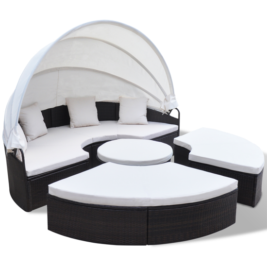 Picture of Outdoor Furniture Round Sofa Sunbed Set with Canopy - Brown