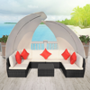 Picture of Outdoor Furniture Sofa Cushioned Lounge Set with Canopies Poly Rattan - Black
