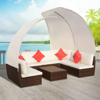 Picture of Outdoor Furniture Sofa Cushioned Lounge Set with Canopies Poly Rattan - Brown