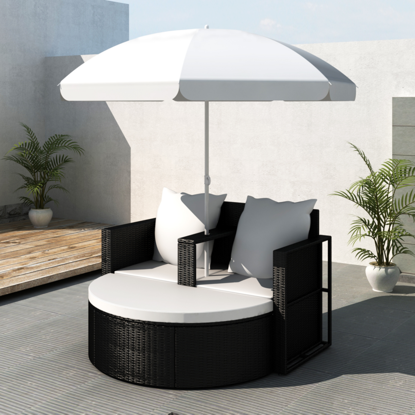 Picture of Outdoor Sunbed with Umbrellas - Black