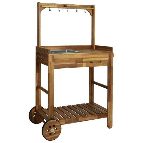 Picture of Outdoor Garden Kitchen Trolley - Solid Acacia Wood