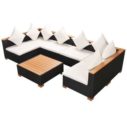Picture of Outdoor Garden Lounge Set - Poly Rattan WPC Top - Black