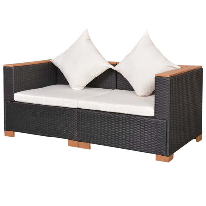 Picture of Outdoor Garden Sofa Set - Poly Rattan WPC Top - Black