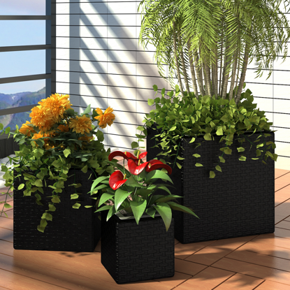 Picture of Outdoor Garden Square Rattan Planter Set 3 pcs - Black