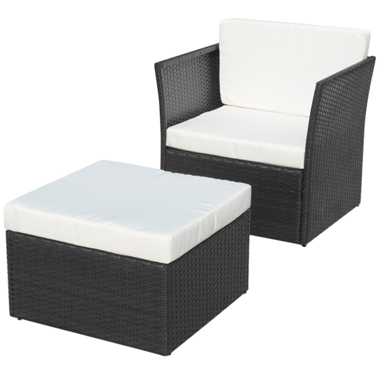 Picture of Outdoor Patio Furniture Rattan Wicker Chair Stool Set - Black