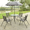 Picture of Outdoor Patio Furture Set Table with 4 Folding Chars and Umbrella Gray 6 Pieces